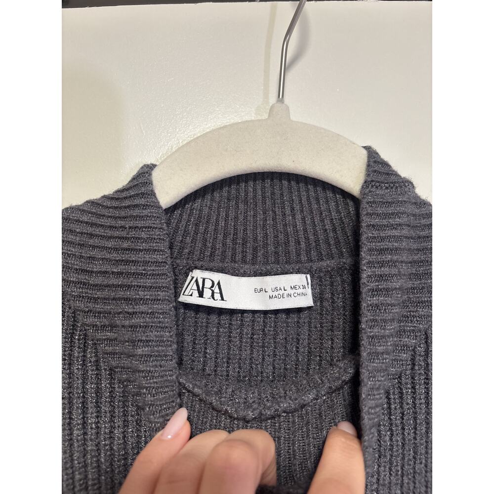 Zara Gray Ribbed Knit Mock Neck Sweater L - Picture 8 of 10